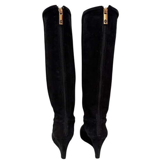 Tory Burch Black Suede Gold Accents Wedge Knee High Boots Women's Size 5 - Picture 5 of 10